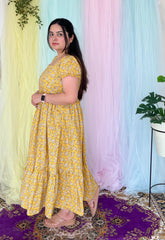 Yellow printed cotton midi